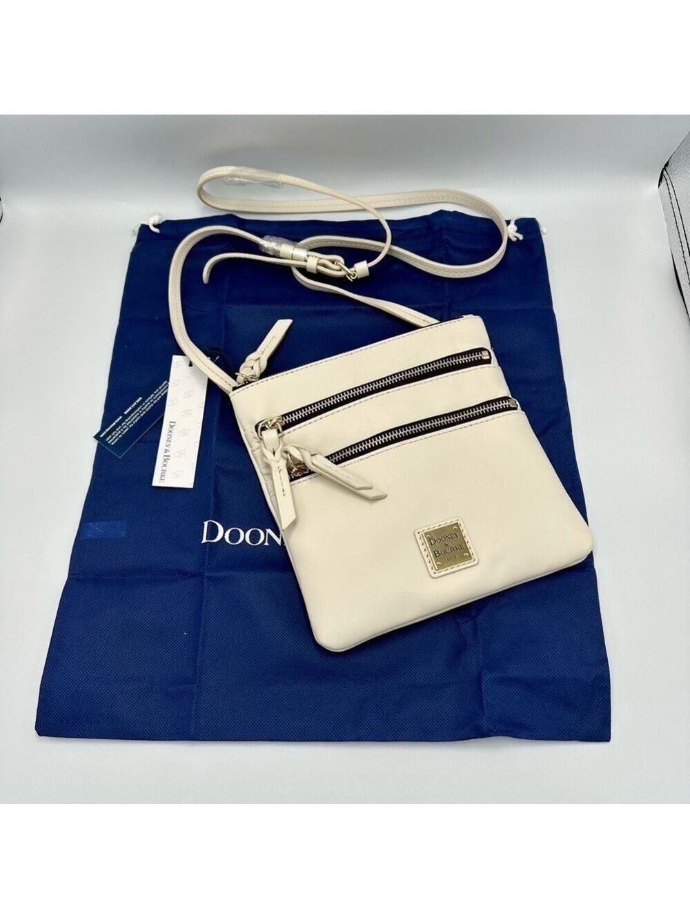 Dooney & Bourke Ivory Apollo Leather Triple Zip Crossbody Bag Boho Purse NWT - Picture 10 of 16